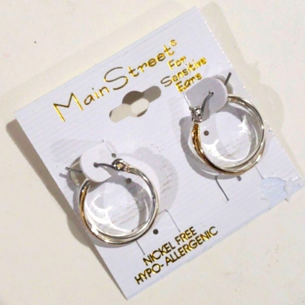 Stylish Dual Tones Twisted Design Hoops Earrings - Chic Women's Fashion Jewelry
